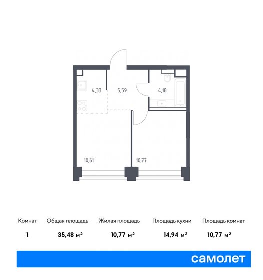 35,5 м², 1-комнатная квартира 29 496 864 ₽ - изображение 1