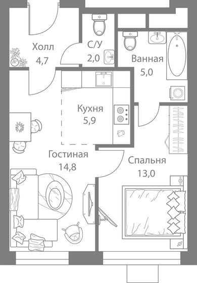 45,4 м², 2-комнатная квартира 11 429 450 ₽ - изображение 1