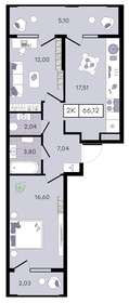 Квартира 66,1 м², 2-комнатная - изображение 1