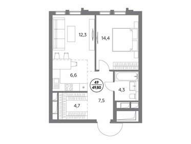 Квартира 49,8 м², 1-комнатная - изображение 1