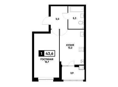 Квартира 43,6 м², 1-комнатная - изображение 1