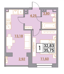 Квартира 35,8 м², 1-комнатная - изображение 1