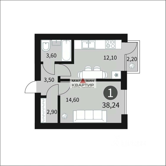 38 м², 1-комнатная квартира 3 245 000 ₽ - изображение 1