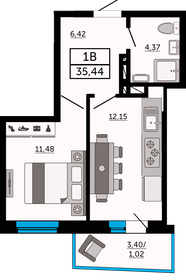 Квартира 35,4 м², 1-комнатная - изображение 1