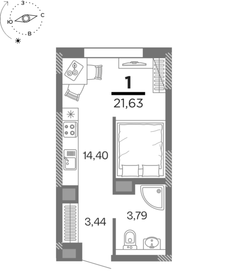21,6 м², 1-комнатная квартира 2 674 327 ₽ - изображение 1