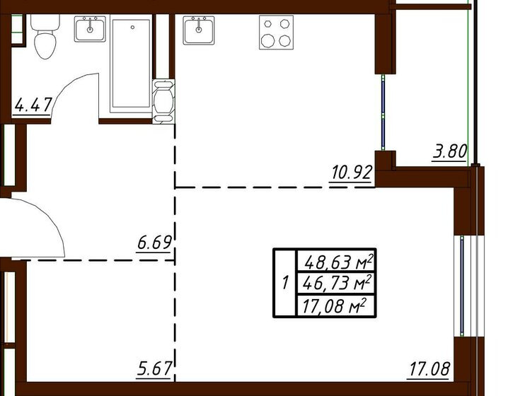 48,6 м², 1-комнатная квартира 7 196 420 ₽ - изображение 1