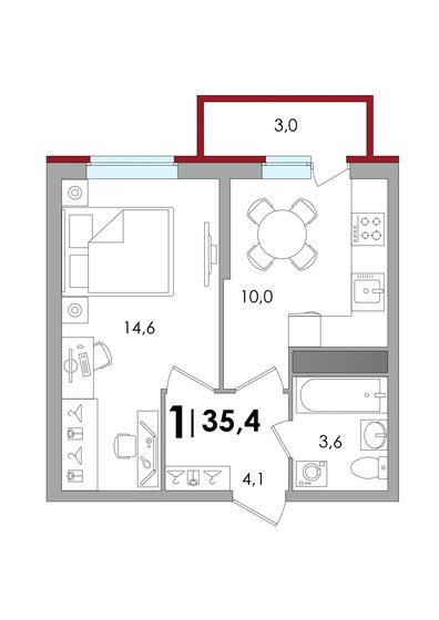 35,4 м², 1-комнатная квартира 4 243 200 ₽ - изображение 1