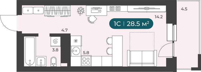 39 м², 1-комнатная квартира 5 011 001 ₽ - изображение 112