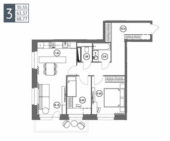 Квартира 68,8 м², 3-комнатная - изображение 1