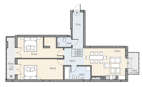 Квартира 85,2 м², 2-комнатная - изображение 1