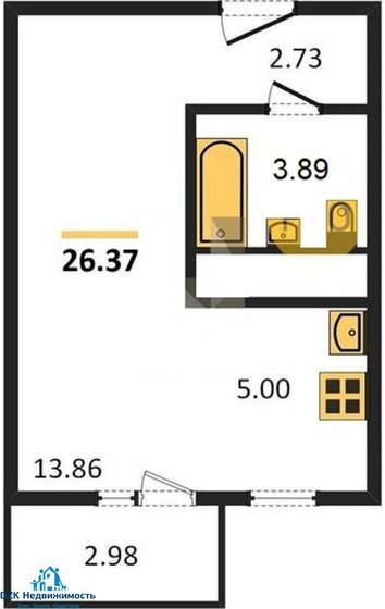 26 м², квартира-студия 2 650 000 ₽ - изображение 1