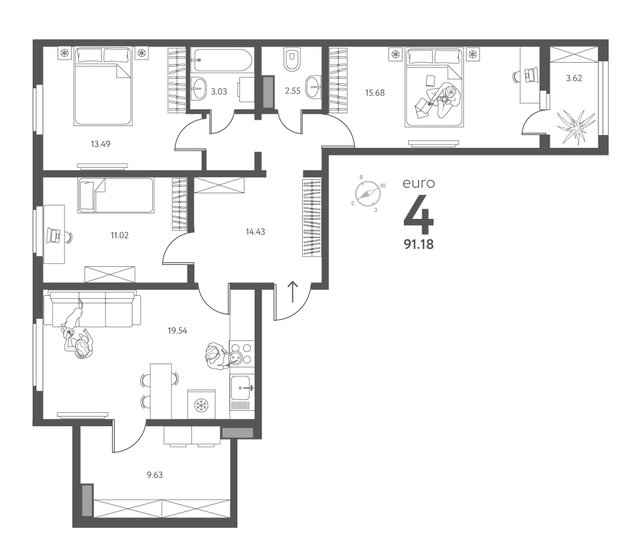 91,2 м², 3-комнатная квартира 8 206 200 ₽ - изображение 1