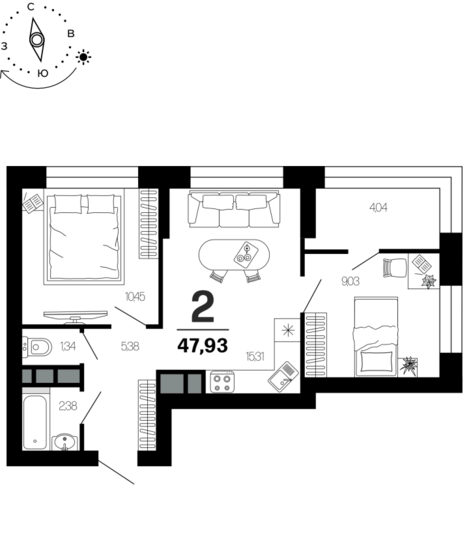 47,9 м², 2-комнатная квартира 6 512 265 ₽ - изображение 1