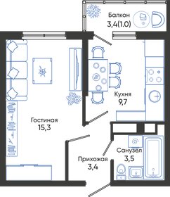 Квартира 32,9 м², 1-комнатная - изображение 1