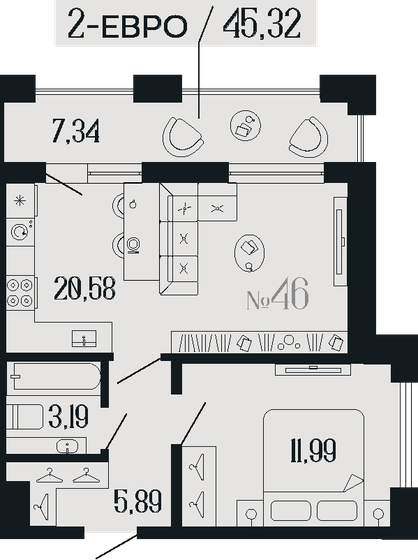 45,3 м², 1-комнатная квартира 23 634 480 ₽ - изображение 1