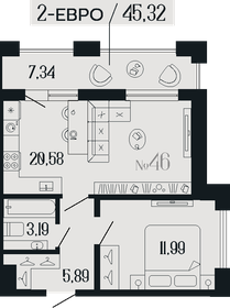 Квартира 45,3 м², 1-комнатная - изображение 1