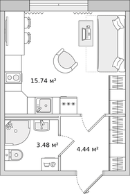 Квартира 23,6 м², студия - изображение 1