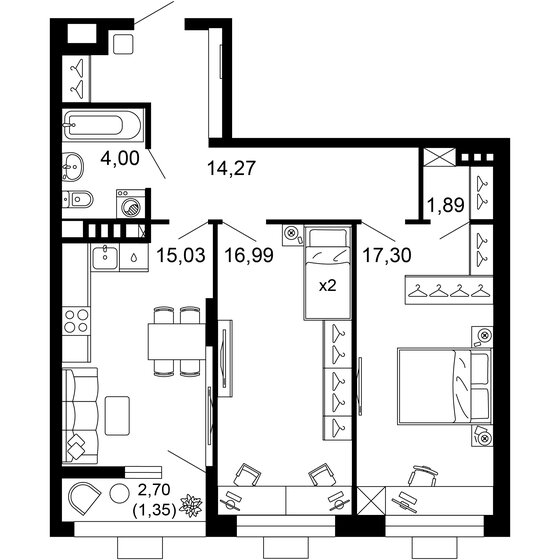 70,8 м², 2-комнатная квартира 11 708 199 ₽ - изображение 1
