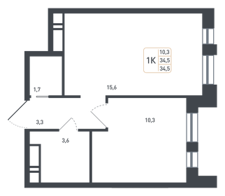 Квартира 34,5 м², 1-комнатная - изображение 1