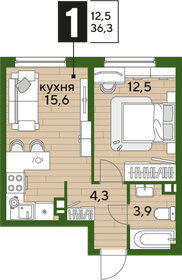 Квартира 36,3 м², 1-комнатная - изображение 2