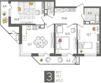 82 м², 3-комнатная квартира 14 999 000 ₽ - изображение 69