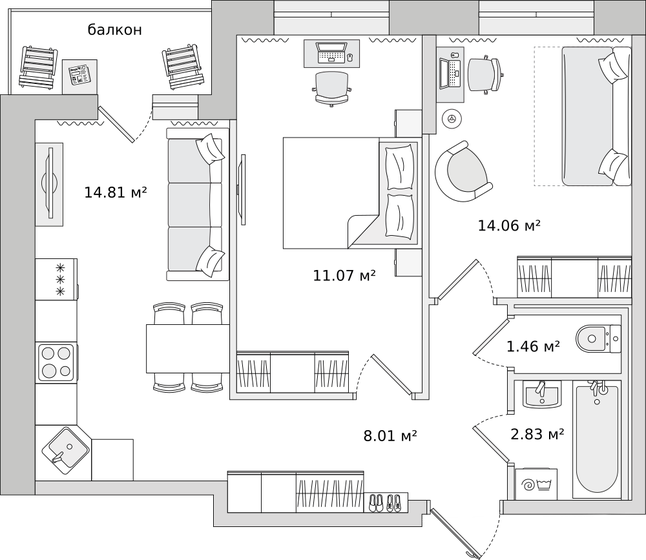 51,3 м², 2-комнатная квартира 9 300 000 ₽ - изображение 26