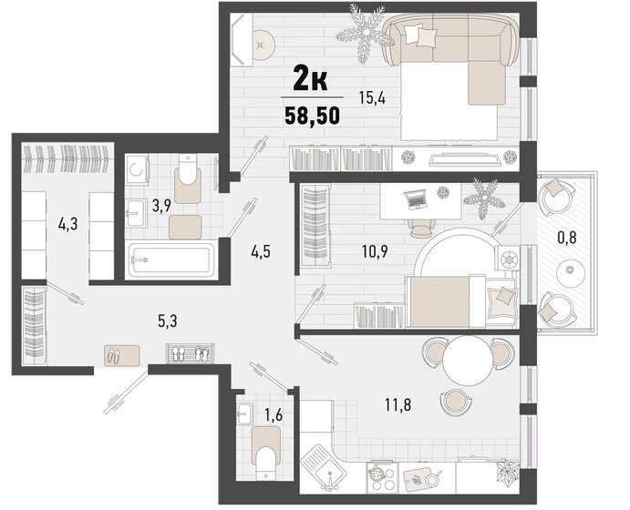 58,5 м², 2-комнатная квартира 13 753 350 ₽ - изображение 1