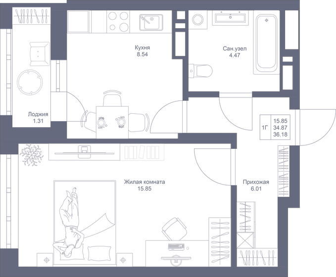 36,2 м², 1-комнатная квартира 8 683 200 ₽ - изображение 26