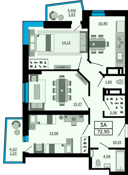 73,6 м², 3-комнатная квартира 11 408 000 ₽ - изображение 1