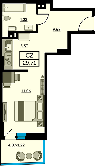 29,4 м², квартира-студия 4 467 280 ₽ - изображение 1