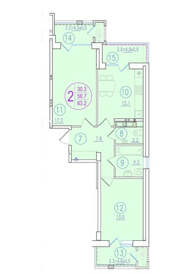63,2 м², 2-комнатная квартира 10 364 800 ₽ - изображение 1