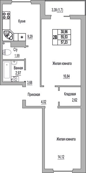 57,2 м², 2-комнатная квартира 4 235 020 ₽ - изображение 1