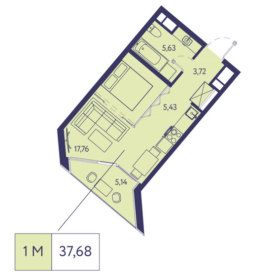 37,7 м², 1-комнатная квартира 12 321 360 ₽ - изображение 1