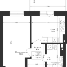 Квартира 38,2 м², 1-комнатная - изображение 2