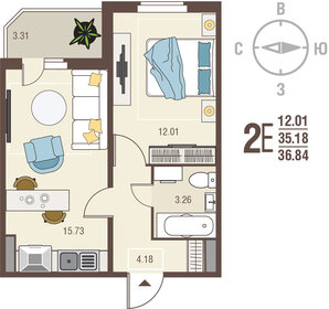 34 м², 1-комнатная квартира 3 420 000 ₽ - изображение 63