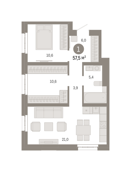 57,5 м², 2-комнатная квартира 18 710 000 ₽ - изображение 1