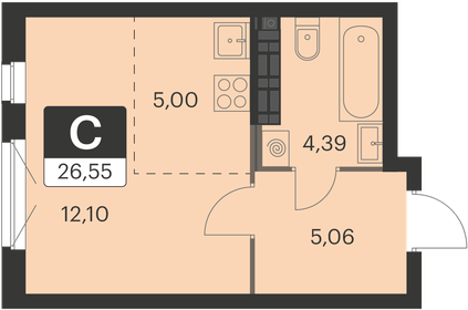 Квартира 26,6 м², студия - изображение 1