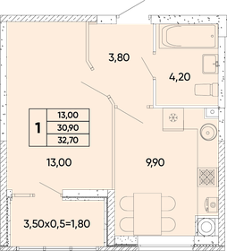 Квартира 32,7 м², 1-комнатная - изображение 1