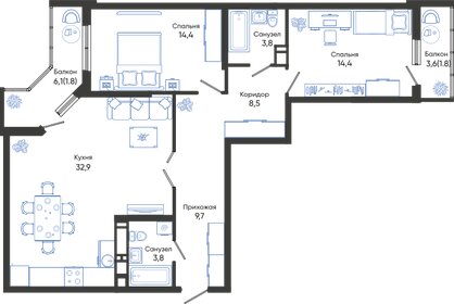 91,1 м², 2-комнатная квартира 14 412 020 ₽ - изображение 73