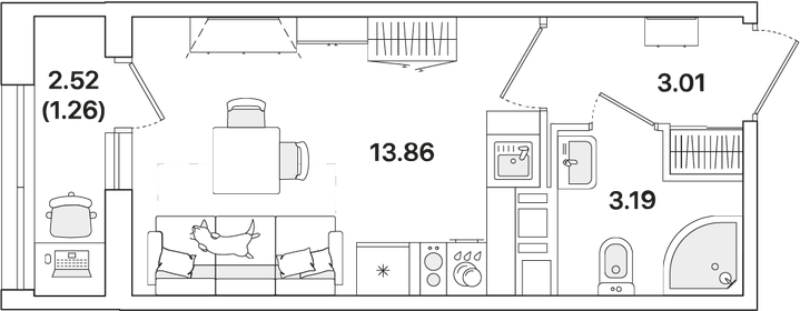 Квартира 21,3 м², студия - изображение 1