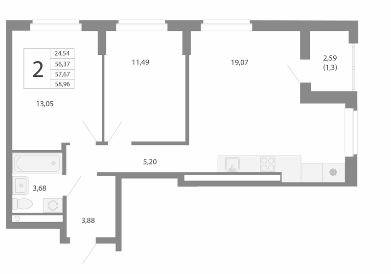 57,7 м², 3-комнатная квартира 8 361 931 ₽ - изображение 1