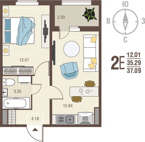 37,4 м², 1-комнатная квартира 3 350 000 ₽ - изображение 23