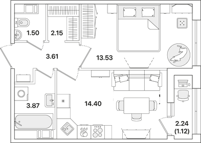 Квартира 40,2 м², 1-комнатная - изображение 1