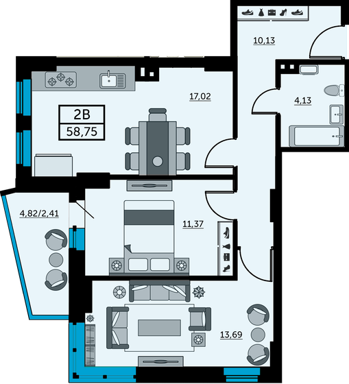 58,3 м², 2-комнатная квартира 7 641 230 ₽ - изображение 12