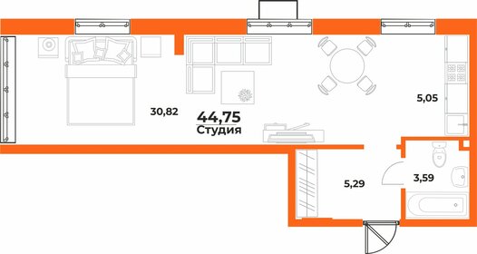 Квартира 44,8 м², 1-комнатная - изображение 1