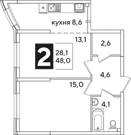 Квартира 48 м², 2-комнатная - изображение 2