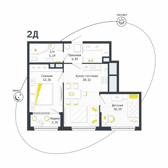 56,3 м², 2-комнатная квартира 5 745 660 ₽ - изображение 1