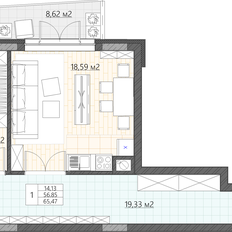 Квартира 65,5 м², 1-комнатные - изображение 2