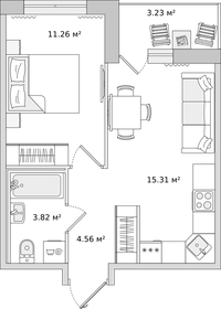 Квартира 38,1 м², 1-комнатная - изображение 1