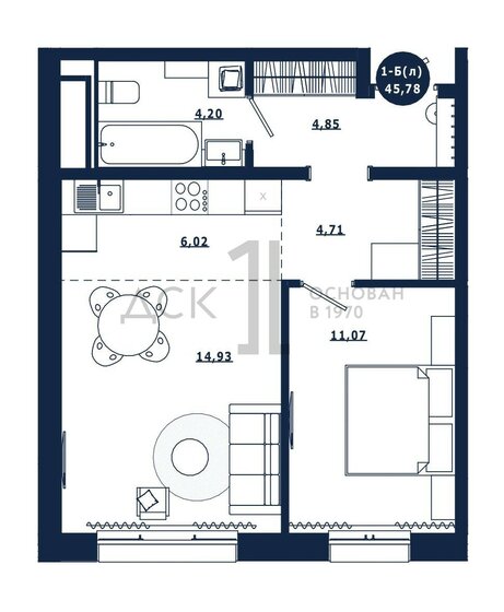 45,8 м², 1-комнатная квартира 6 650 000 ₽ - изображение 13